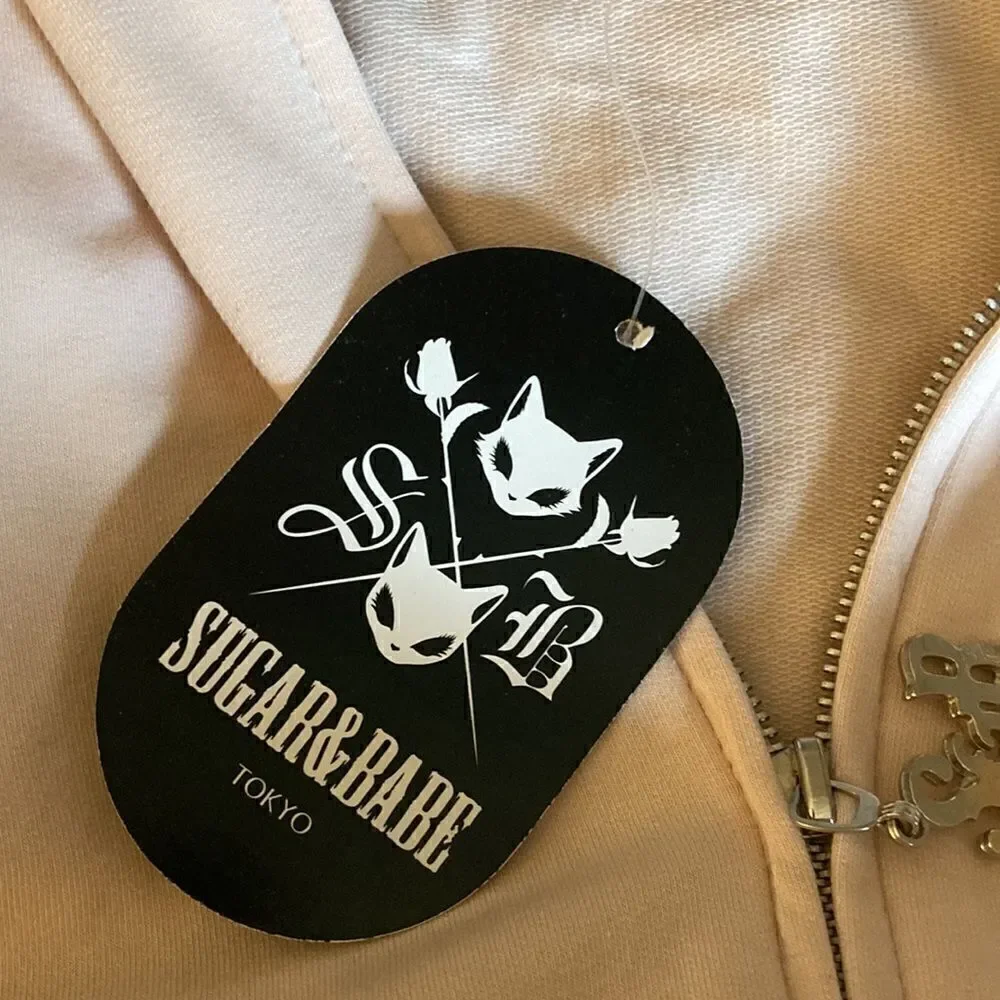 Sugar & Babe Cropped Cat Hoodie. Pink/Gray. Size Large Girls.
